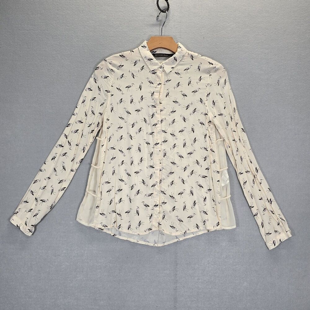 Zara Animal Print Lavender Long Sleeve Collared Button Down Shirt XS Birds